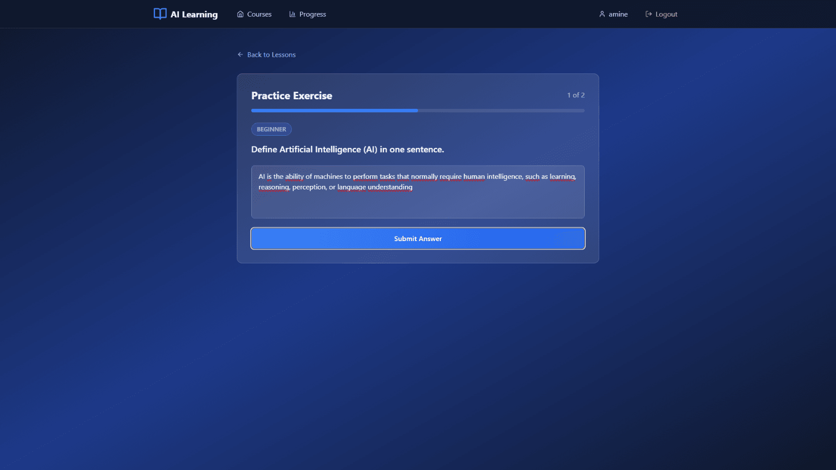 Exercice pratique évalué par intelligence artificielle