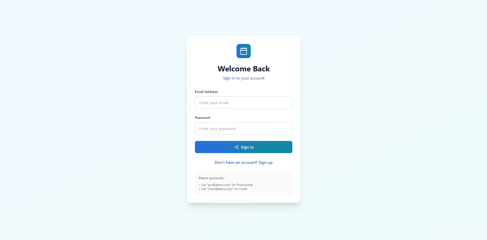 Page de connexion d'AppointmentPro